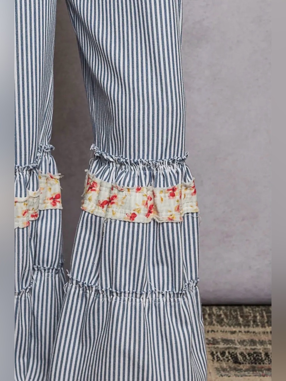 POL Blue + White Striped Floral-Pocket Ruffle Jumpsuit - Picture 6 of 9